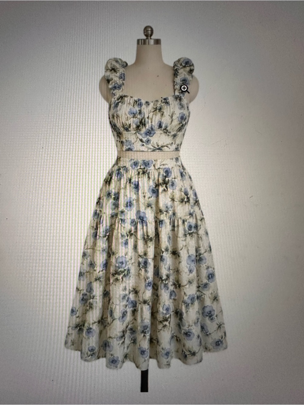 Abercrombie & Fitch Cream and Blue Floral Ruffle Strap Midi Skirt & Tol